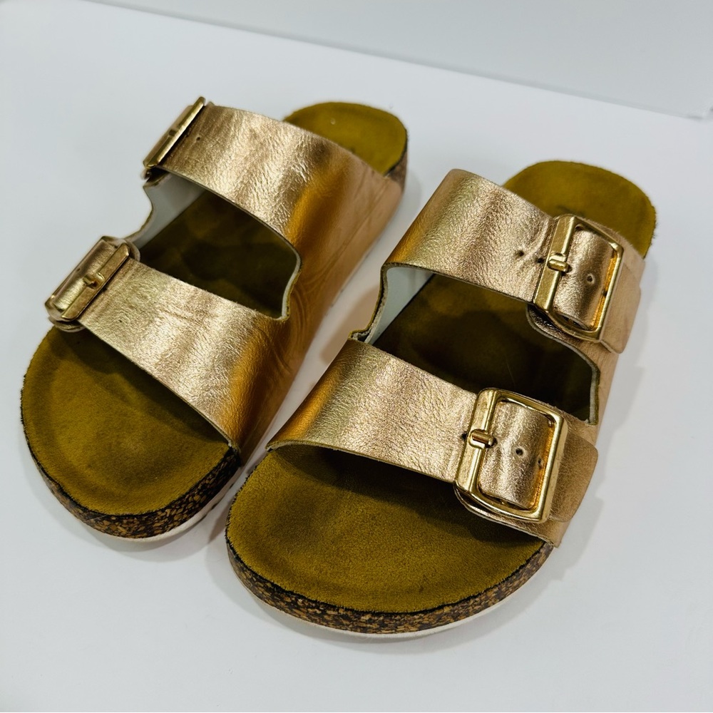 🩷 AUSTIN TRADING CO. WOMENS ROSE GOLD DUAL STRAP CORK SLIDES SIZE 7 GOOD - Picture 12 of 13